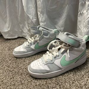 Nike White and Green High-Top Sneakers